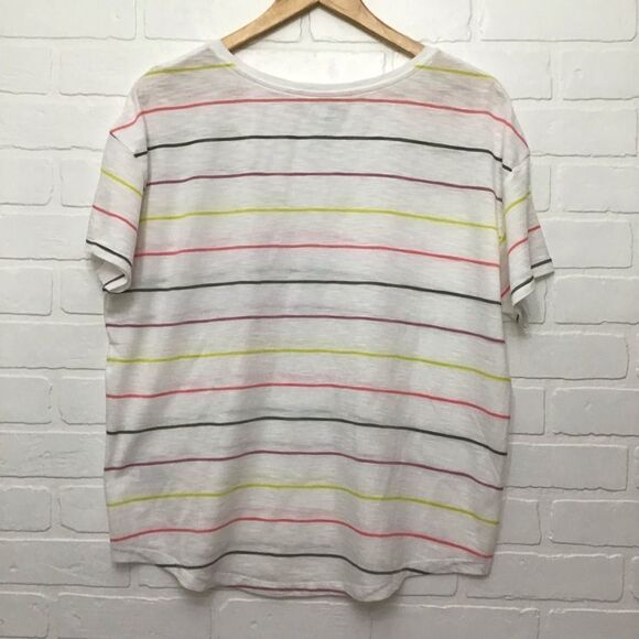 2/40$ OLD Navy 2 pieces t-shirt v-neck bundle Large pink striped white yellow - Picture 8 of 14